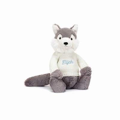 Jellycat Bashful Wolf with Cream Jumper Australia | 513962ZRH